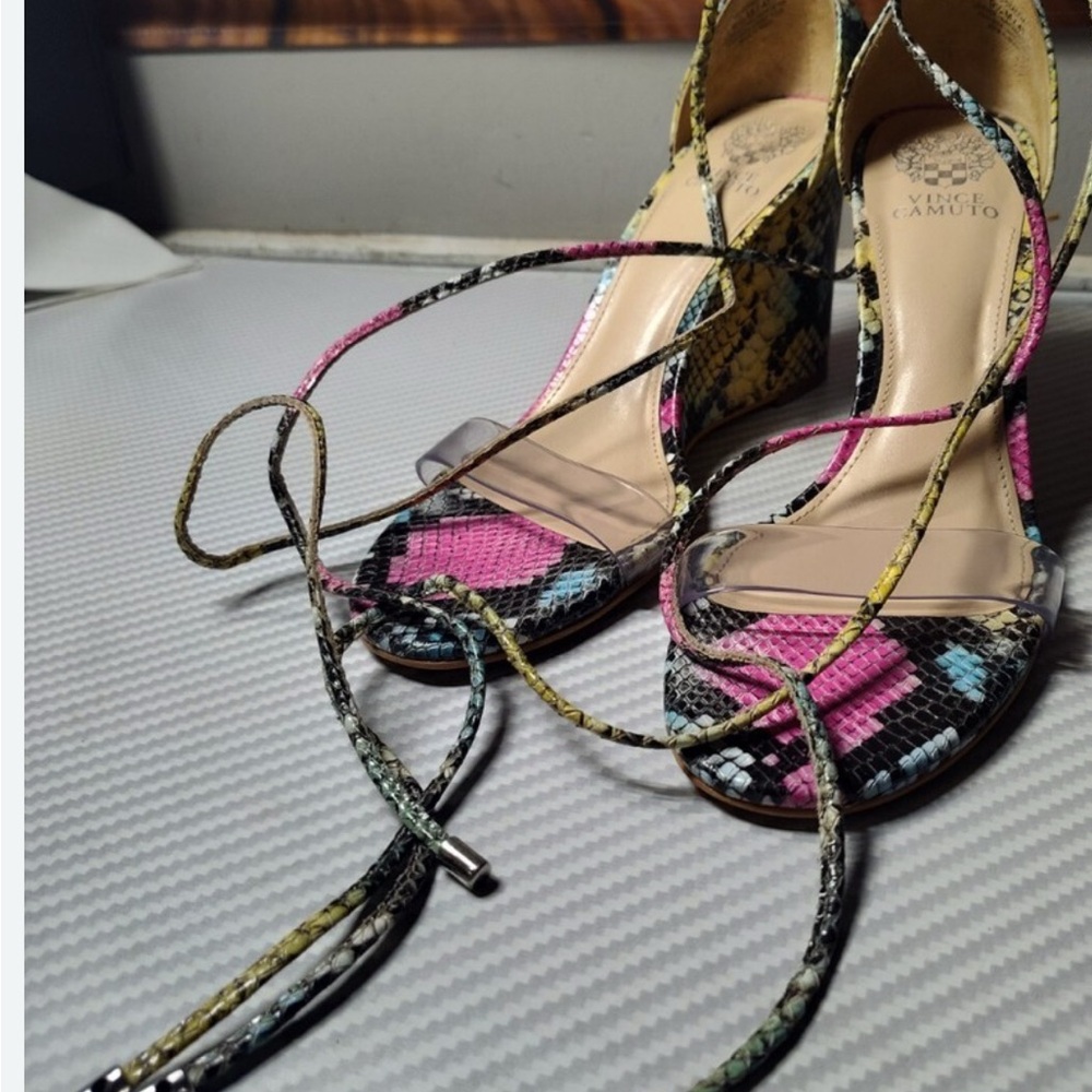 Vince Camuto Vibrant Snakeskin Lace-Up Heels